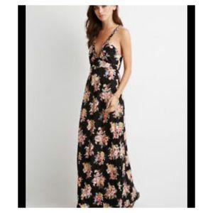 Forever 21 long floral black with red/brown flower dress size Small . Wore once